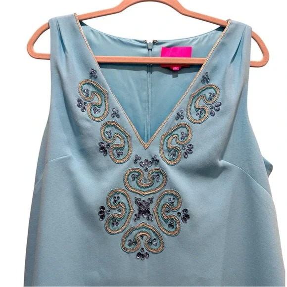 Lilly Pulitzer Penelope Blue Ibiza Beaded Shift Dress Resortwear Teal Sz 12 - Picture 4 of 11